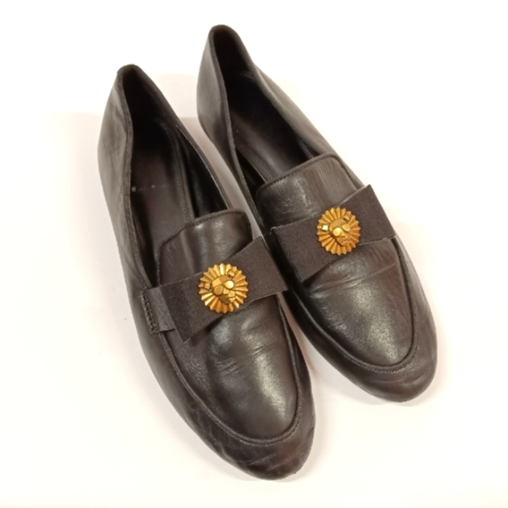 Michael Kors Rory Lion Head Genuine Leather Loafer Black w Gold Size 7.5M